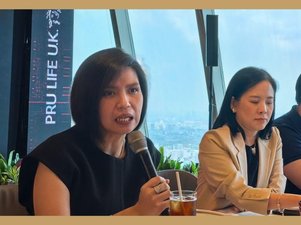Princess Balingit (left), chief investment officer of Pru Life UK, and Garen Dee, chief product officer, highlight the importance of diversified income streams and proactive risk management amid market volatility. &nbsp;| Photo by Vanessa Hidalgo