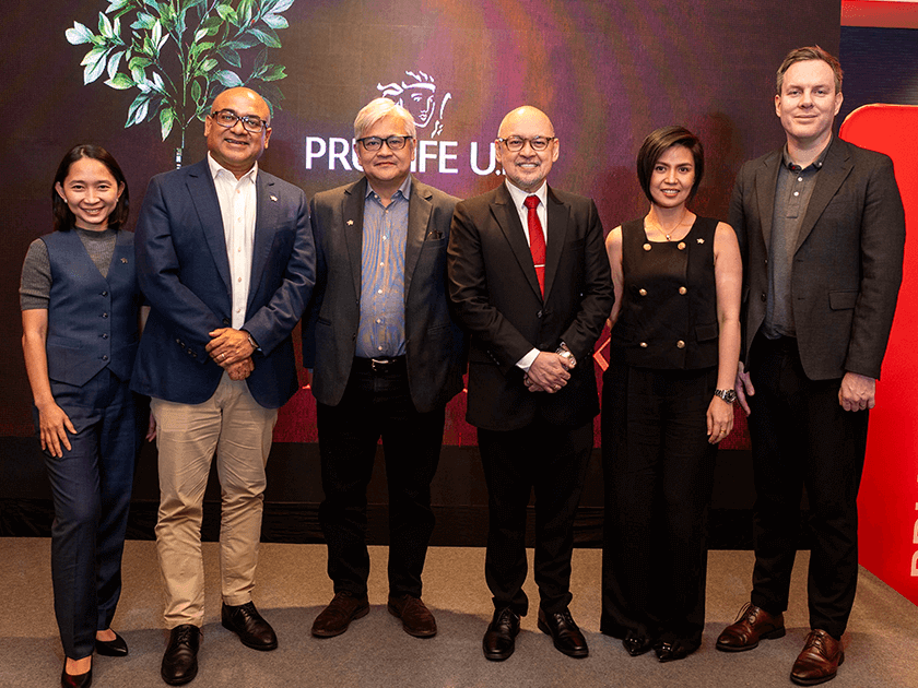 From left:  Rozanne Magararu, Pru Life UK chief customer & marketing officer; Sanjay Chakrabarty, Pru Life UK president and CEO; Michael Ferrer, ATRAM Group;  Rex Mendoza, Rampver Financials chair and CEO; Princess Charm Balingit, Pru Life UK chief investment officer; and Julien Fey, Pru Life UK chief strategy officer. | ​Contributed ​photo