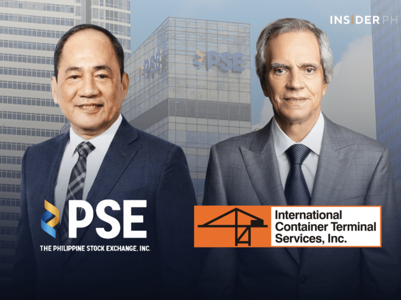 PSE president and CEO Ramon Monzon with ICTSI chair and president Enrique Razon Jr.&nbsp;