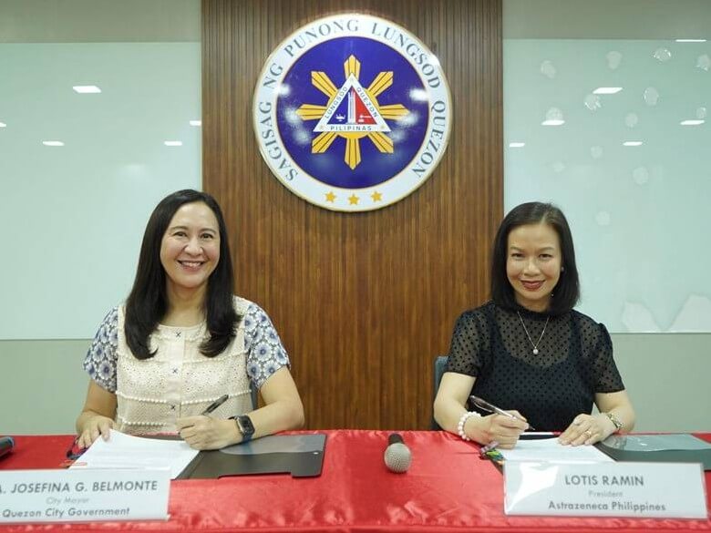 Quezon City Mayor Joy Belmonte and AstraZeneca Philippines country president Lotis Ramin signed the MOA expressing their joint commitment to improving lung health outcomes for QC residents.| Contributed photo