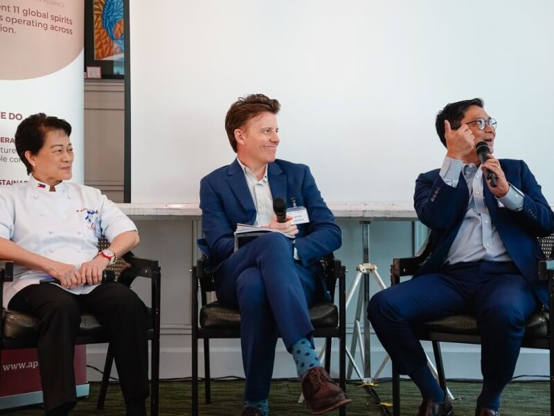 The conference panelists: (From left)  Chef Jessie Sincioco, president and CEO of Chef Jessie Restaurants; James Lambert, director of Economic Consulting, Asia, Oxford Economics; Ramon Alampay, PhD, Associate Professor at Asian Institute of Tourism, University of the Philippines Diliman. | Contributed photo