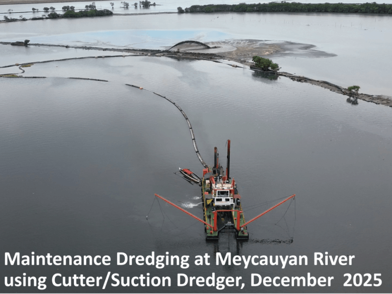 A cutter-suction dredger conducts maintenance work along the Meycauayan River in December 2025 as part of SMC&rsquo;s privately funded cleanup program./Photo from SMC&nbsp;