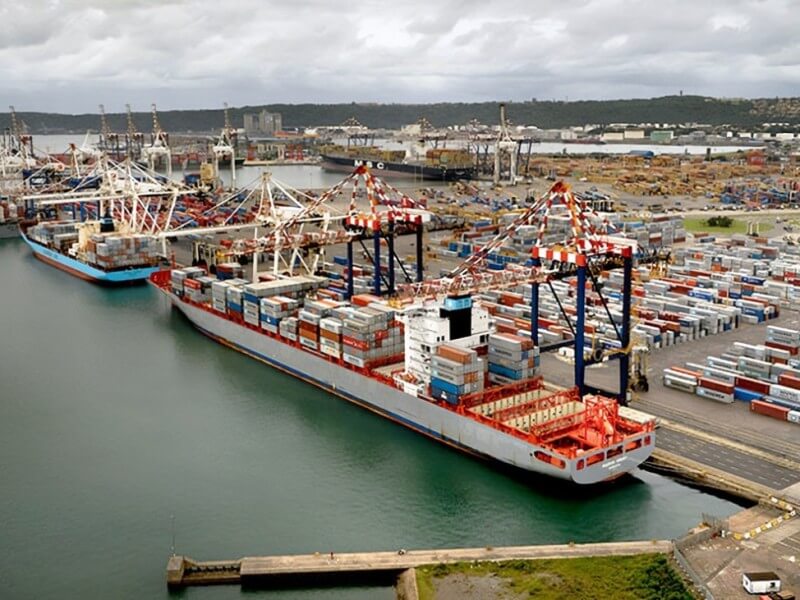 Durban Container Terminal Pier 2, South Africa’s largest container facility, handles nearly half of the country’s port traffic. / Photo from ICTSI