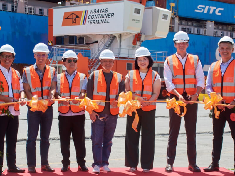 At the ribbon cutting ceremony are (from left): Atty. Jay Daniel Santiago, Philippine Ports Authority general manager; Christian R. Gonzalez, ICTSI executive vice president; Jeffrey Ganzon, Iloilo City vice mayor; Governor Arthur R. Defensor Jr. of Iloilo; Raisa Treñas-Chu, delegate of Iloilo City Mayor Jerry Treñas; Timothee Jeannin, VCT executive director; and John Alexander Rhoss Largo, incoming VCT chief executive officer./Photo from ICTSI