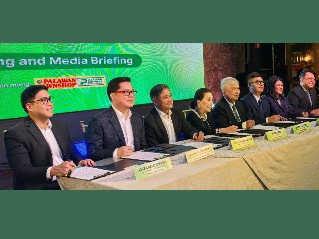 From left: Jose Carlo Eufemio, first vice president of go-to-market and growth division head of RCBC; Lito Villanueva, executive vice president and chief innovation and inclusion officer of RCBC; Reginaldo Anthony Cariaso, president and CEO of RCBC; Helen Y. Dee, chair of RCBC; Bobby Castro, founder and chair of Palawan Group of Companies; Karlo Castro, president and CEO of Palawan Group; Lilian Castro-Selda, executive vice president and chief financial officer of Palawan Group, and Third Librea, president and CEO of PalawanPay | Photo by Vanessa Hidalgo