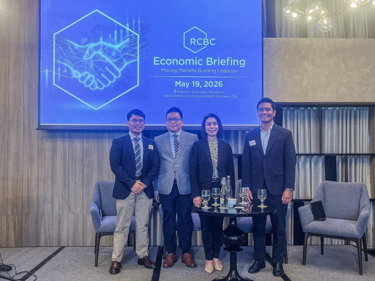 RCBC executives and speakers attend the bank's Economic Briefing at Radisson Red Cebu Mandaue, where business leaders discussed geopolitical risks, foreign exchange volatility, inflation, and the Philippine economic outlook. | Contributed photo