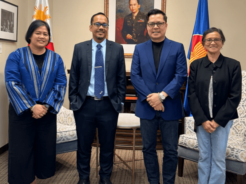 Philippine Consul General in San Francisco Arnel G. Talisayon (second from left), joined by Consul Rowena Pangilinan-Daquipil (leftmost) and Philippine Trade and Investment Center-Silicon Valley representative Rosalie Say (rightmost), welcomes RCBC executive vice president and chief innovation and inclusion officer Lito Villanueva (second from right) during a courtesy call at the Philippine Consulate General in San Francisco. | Contributed photo