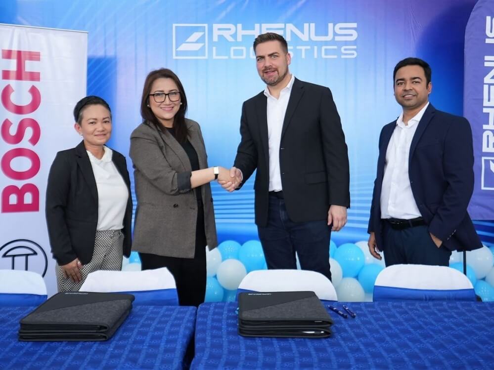 Bosch Philippines and Rhenus Logistics seals partnership. (From left) Maria Shiela Catalan Trinidad - country head logistics of Bosch Philippines; Celeste Cervania - managing director of Bosch Philippines; Marcus Fornell, regional head of Rhenus APAC warehousing solutions and Deepak Sharma - managing director of Rhenus Philippines warehousing solutions. | Contributed photo