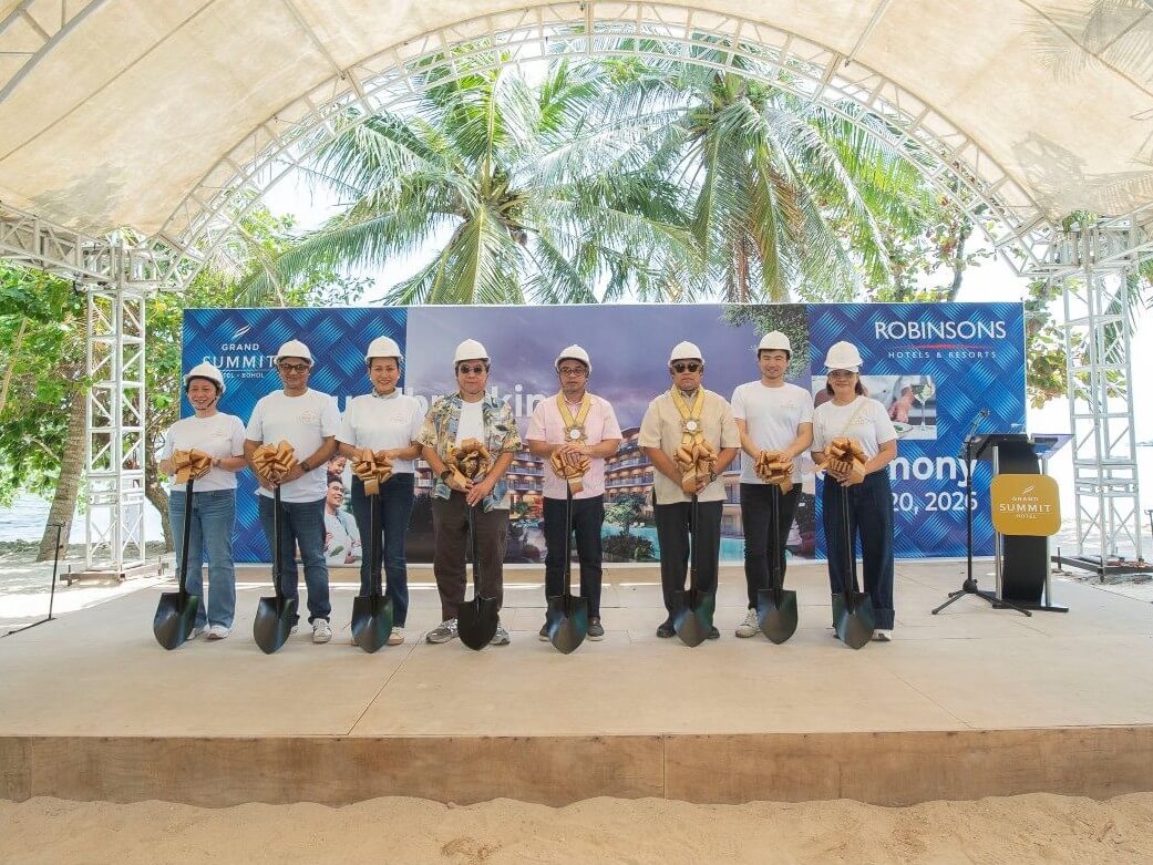 Leading the groundbreaking ceremony for Grand Summit Bohol in Panglao Island are (from left) RHR VP Annalyn Yap, RLC Senior VP and RHR Business Unit GM Barun Jolly, RLC president and CEO Mybelle Aragon-GoBio, RLC chair emeritus James Go, Bohol Governor Aris Aumentado, Panglao Mayor Edgardo &ldquo;Boy&rdquo; Arcay, architect Albert Yu, and RHR senior projects manager Lourdes Lucido. | Contributed photo