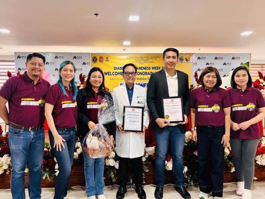 From left: Dr. Daverick Pagsisihan (head, PCEDM Advocacy Council); Dr. Lora May Tan-Tin Hay (president, PCEDM); Dr. Cheryl Adriano (over-all in charge, DAW Bulacan 2025); Dr. Ferdinand Manuel Dacumos (president CEO &ndash; ACE Malolos Doctors); Engr. Gilbert Gatchalian (Vice Mayor of Malolos, Bulacan), Dr. Rose Bongco (president, PCEDM Central Luzon Chapter), and Dr. Elaine Cunanan (vice president, PCEDM)