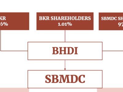 Shareholder structure of BKR subsidiary Brightstar Holdings and Development (BHDI) after P5-B reverse takeover of Strong Built Mining (SBMDC) shareholders. 