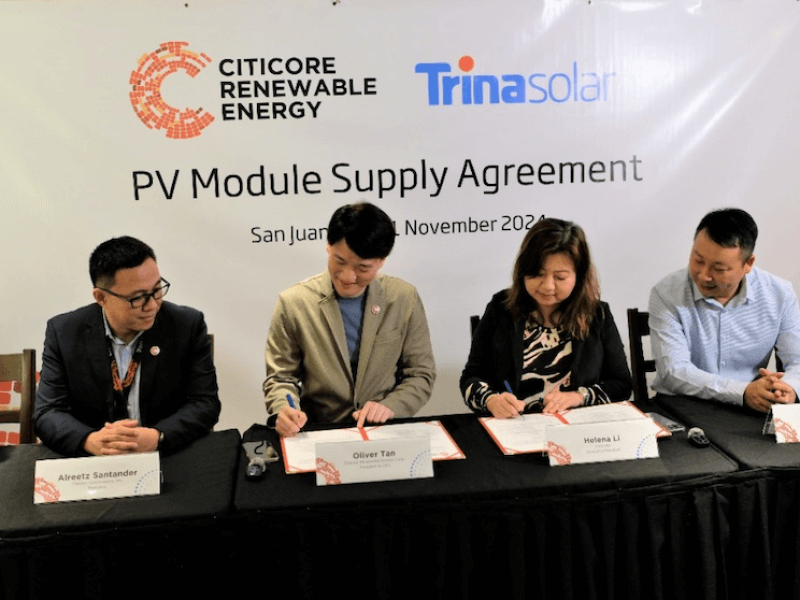 On 11 Nov. 2024, CREC and Trinasolar signed a module supplycontract for the provision of 2 gigawatts worth of solar panels for CREC&rsquo;s next 2GW capacity addition in line withits 5GW in 5 year goal. This is Trinasolar&rsquo;s largest contract in the Philippines and CREC&rsquo;s largest solar panel supplycontract, to date./Photo from CREC&nbsp;