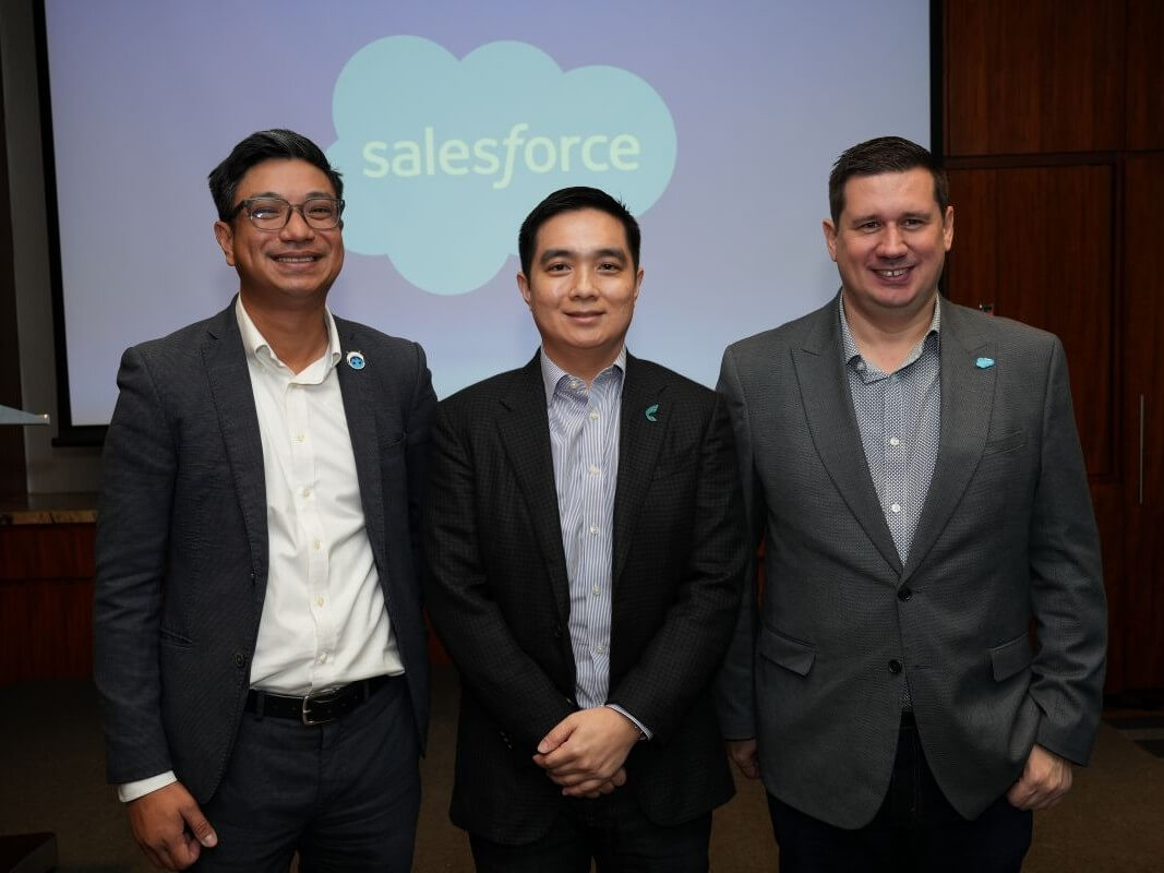 Abraham Cuevas, regional vice president and country manager, Salesforce Philippines; Eugene Yeo, chief executive advisor, Converge ICT; Gavin Barfield, vice president & chief technology officer, Salesforce ASEAN. | Contributed photo