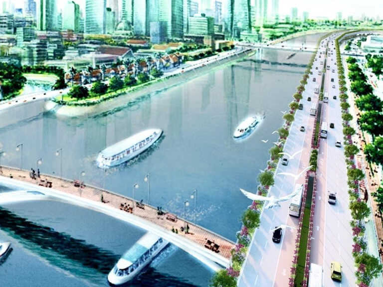 ﻿Design study from Palafox Associates for an elevated expressway along the Pasig River, incorporating dedicated bus lanes and pedestrian and bicycle lanes. CLICK ON IMAGE TO SEE FULL ARTIST'S RENDITION. (Contributed photo) 