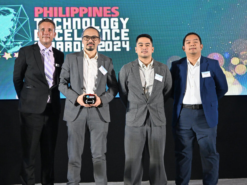 At the Asian Technology Awards 2024 in Bangkok, Thailand.  (From left) Chris Head, contributing editor, Asian Business Review with Security Bank's  Aloysius Mendoza, FVP and platform services head; Francis Michael Paje, AVP and real time data streaming lead, and Richmond Umagat, AVP and data architecture lead./ Contributed photo