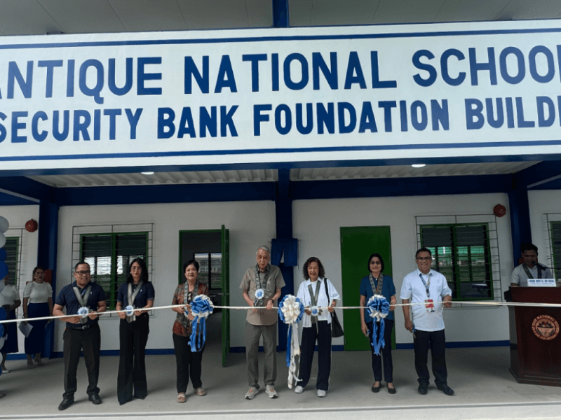 Security Bank Foundation (SBFI) executives and Antique National High School personnel attended the turnover ceremony for the new classroom building. | Contributed photo