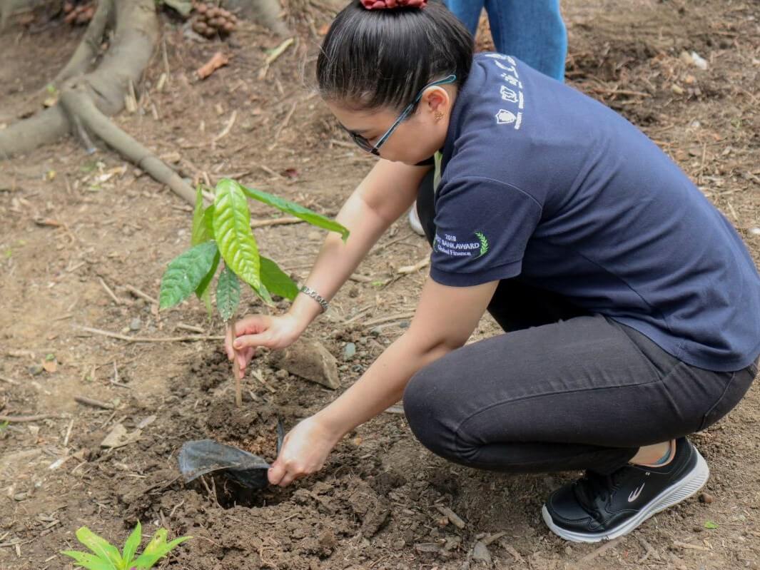 A ceremonial cacao planting in Malinao, Aklan signaled the start of the Integrated Community Development Project led by a representative from Security Bank, Angat Pinas, and BUSOE./ ​Contributed photo