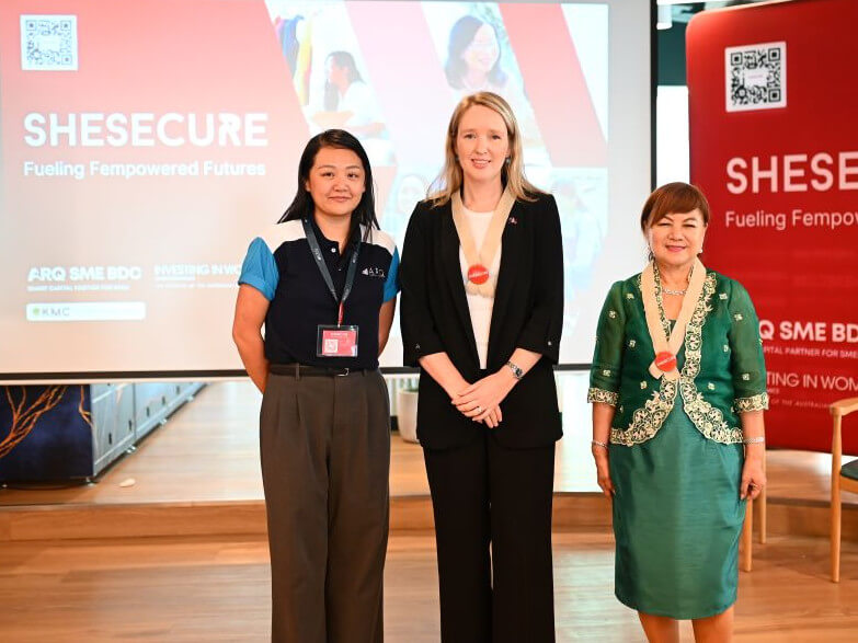 Abigail Tan, Managing Partner of ARQ SME BDC, is joined by Dr. Moya Collett, Australian Embassy’s Deputy Head of Mission, and Ermelita Valdeavilla, Chair of the Philippine Commission on Women, in launching SheSecure in the Philippines./ Contributed photo
