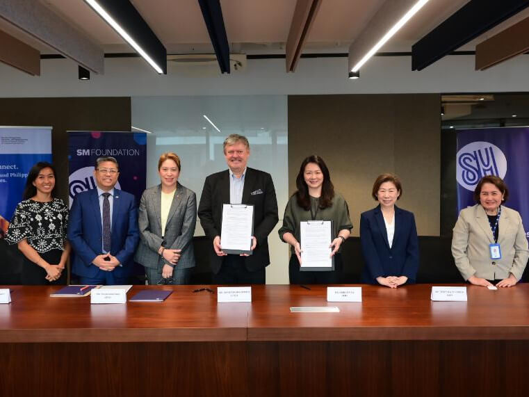 SM Foundation and German-Philippine Chamber of Commerce and Industry partner on workforce development.  (L-R) German-Philippine Chamber of Commerce and Industry (GPCCI) Dual Training & Education and Special Services Director Kristina Silan, GPCCI board member Tristan Loveres, GPCCI President Maan Mariano, GPCCI Executive Director Christopher Zimmer, SM Foundation Executive Director Debbie Sy, SM Foundation Vice Chairperson and Trustee Tessie Coson, and SM Foundation Executive Director for Education Programs Carmen Linda Atayde./Conttributed Photo