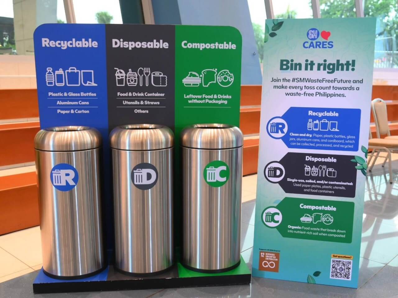 SM’s #SMWasteFreeFuture campaign involves installing RDC-labeled (recyclable, disposable, compostable) bins across various SM properties nationwide./ ​Contributed photo