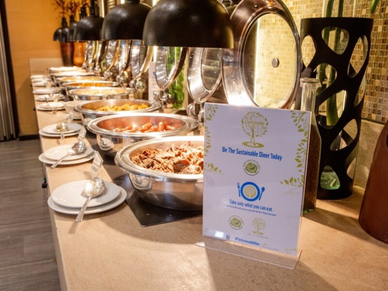 A sign at one of SM Hotels’ buffet stations gently reminds diners to take only what they can consume, part of the group’s ongoing effort to promote mindful dining and reduce food waste under its “Plate for the Planet” sustainability program.