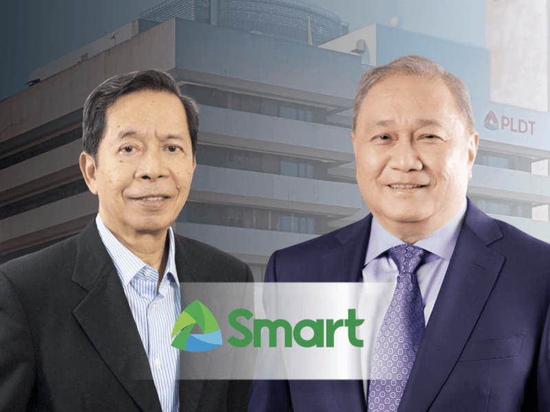 PLDT chair and CEO Manuel V. Pangilinan (right) with former Smart COO &nbsp;Anastacio &ldquo;Boy&rdquo; Martirez, who stepped down in October 2025.&nbsp;