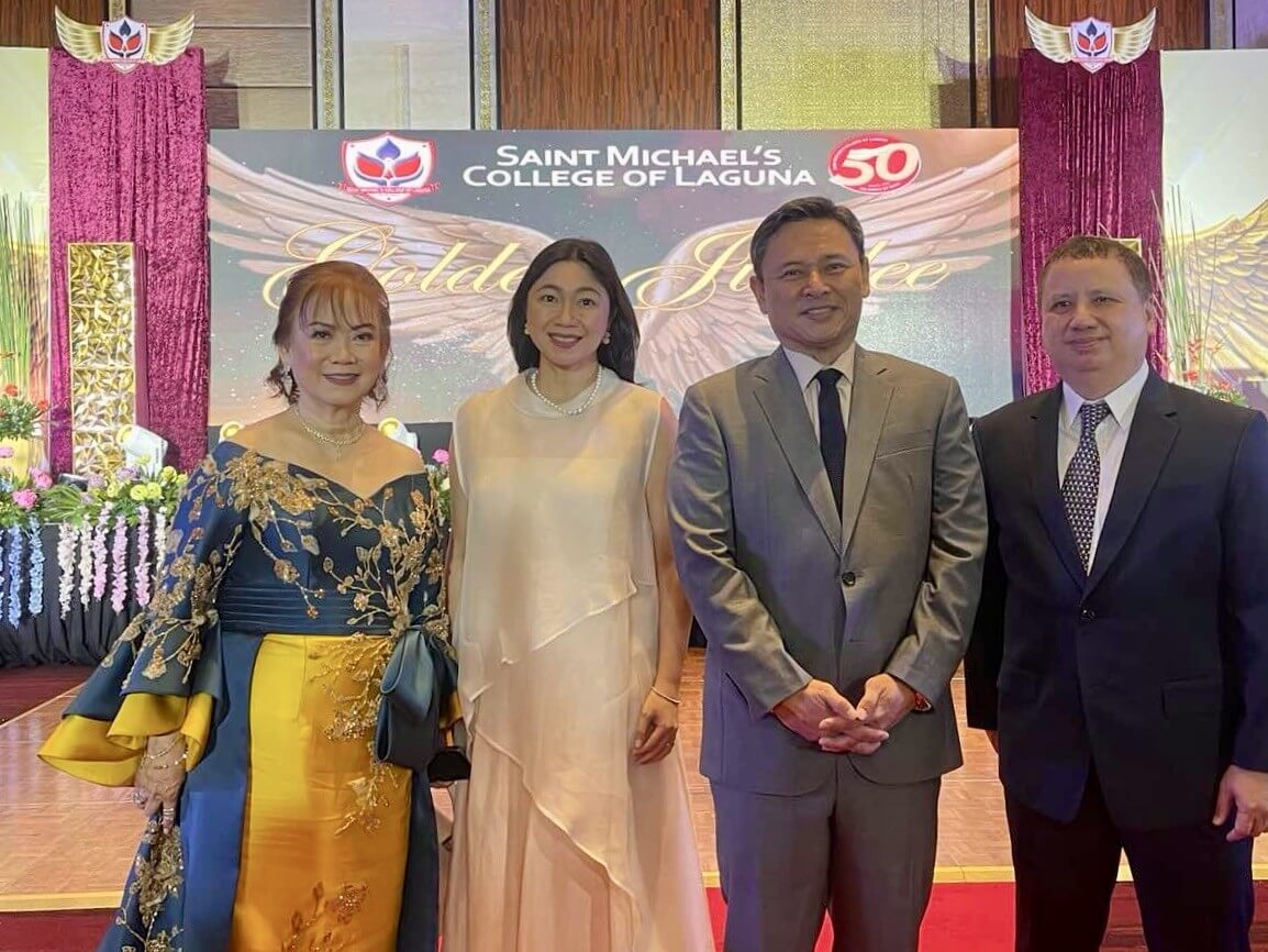 Left to right, SMCL CEO Dr. Lourdes Almeda Sese, Taguig City Mayor Lani Cayetano, Education Secretary Sonny Angara, and SMCL director Anthony Almeda grace the school's recent 50th anniversary celebration in Taguig./Contributed photo