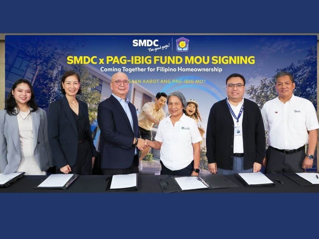 From left: SM Prime and SMDC vice president and head of design, innovation and strategy Jessica T. Sy; SMDC executive vice president Grace M. Sta. Ana; SM Prime and SMDC president Jeffrey C. Lim; Pag-IBIG Fund CEO Marilene C. Acosta; Human Settlements and Urban Development Secretary Jose Ramon P. Aliling; and Pag-IBIG Fund Deputy CEO Alexander Hilario G. Aguilar. | Contributed photo