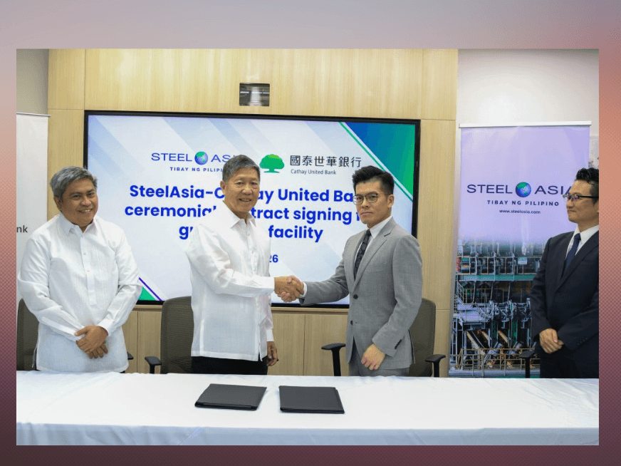 From left: Rafael Hidalgo, president and co‑chief operating officer at SteelAsia Manufacturing Corp.; Benjamin Yao, chairman and chief executive officer; Matt Liu, senior vice president and head of the CSD‑ESG team at Cathay United Bank; and Tony Chao, senior vice president and general manager of Cathay United Bank &ndash; Manila Branch.