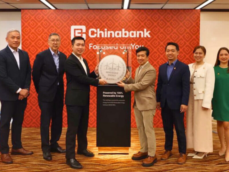 (From left)  From Chinabank: Institutional banking segment's account officer Marco Panajon, FVP Alfredo Manuel Moreno, chief finance officer Patrick Cheng, and chief sustainability officer William Quesang. From ACEN RES:  SVP for market transformation & retail Tony Valdez, AVP for legal, governance and compliance John Henry Liquete, and senior account managers Ann Gabrielle Joseph and Elisah Jacob-Cabato./ Contributed photo (Click on the photo to see full image)