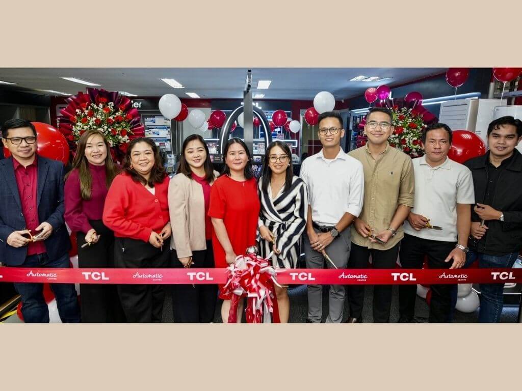 From left: Automatic Centre executives: Ragny Sacdalan, AVP for Financing; Cha Tayag, branch control manager; Pearl Perlada, marketing head&ndash;growth brands; Cheng Del Mundo, division head&ndash;Merchandising Home Appliances; Mia Chua Sy, managing director, together with TCL executives: Cyd Montebon, sales director; Jay-R Calubaquib, retail manager; Joseph Cernitchez, brand manager; Rexel Abeleda, display and trade promotion supervisor; Elijah Rafael Reolope Jr. sales, during the ribbon-cutting ceremony. | Contributed photo