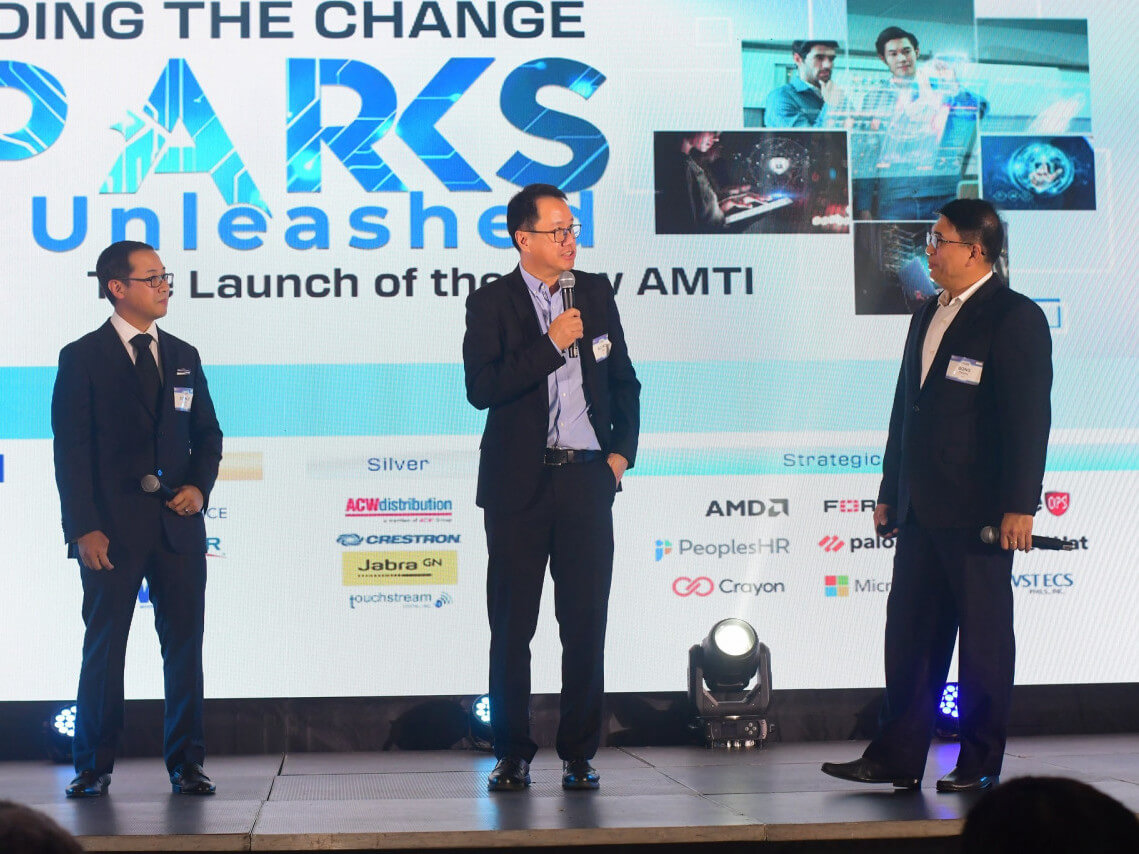 AMTI top brass, from left to right, EVP Stanley Yu, president and CEO Allyxon Cua, and EVP Josefino Paloma./Contributed Photo