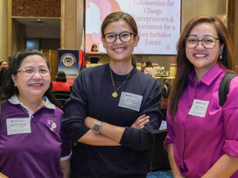 Onward for women empowerment and greater inclusivity! TP in the Philippines joins AmCham Philippines and other partners in business and government in celebrating Women’s Month. Representing TP Women (left to right): Alphaland site admin Anna Marie Almario, TP Women chair and EVP Toni Tompar and Baguio site director Glazel Velasco./ Contributed photo