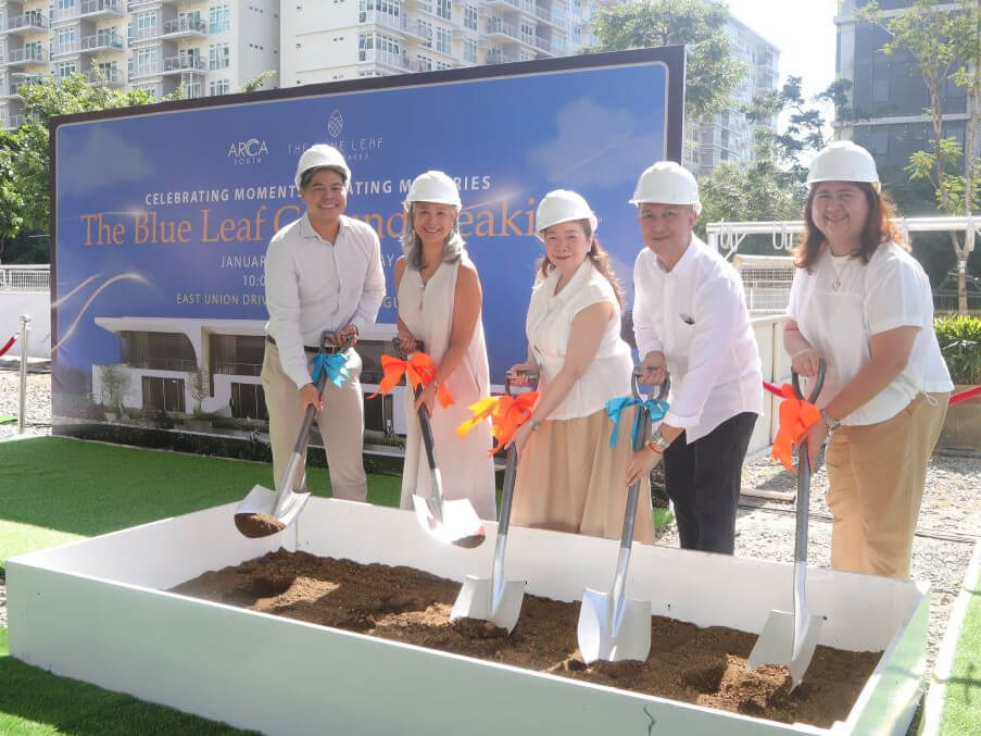 Eugene Sandejas, managing director, The Blue Leaf; Michelle Sandejas, director for marketing, The Blue Leaf; Charmaine Gajitos, director for projects, The Blue Leaf; Architect Don Lino ofLino Architecture; May P. Rodriguez, senior project development head of estates group, Ayala Land./ Contributed photo