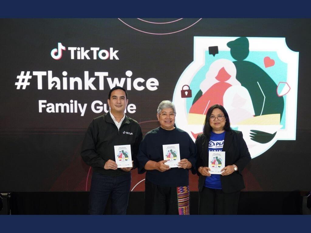 TikTok unveiled the #ThinkTwice Family Guide in the Philippines, developed with Child Rights Coalition-Asia, Child Rights Network, and Plan International Pilipinas to help families build healthier and safer online habits together. From left: Yves Gonzalez, Public Policy Head for the Philippines, TikTok; Amihan Abueva, Regional Executive Director, Child Rights Coalition Asia; Sheila Estabillo, Program Manager, Plan International Pilipinas. | Contributed photo