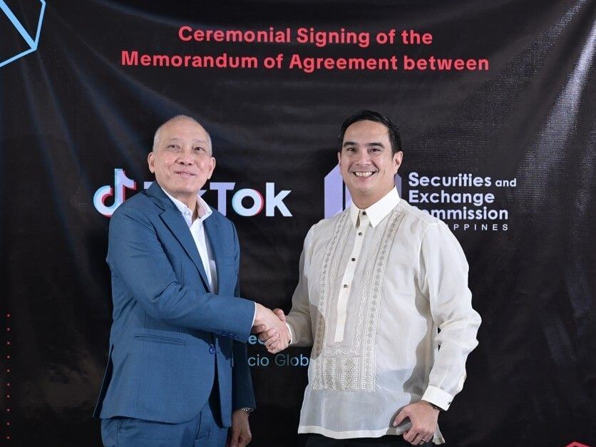 Securities and Exchange Commission Philippines Rogelio Quevedo with Yves Gonzalez, head of public policy for the Philippines at TikTok. | Contributed photo