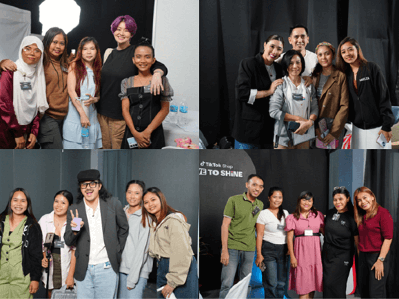 TikTok Shop creators Iwa Moto, Dani Barretto, Daddy Louie, and Miss Dioza with their teams during the training phase of Live to Shine, guiding participants through practical live selling exercises and coaching sessions. | Contributed photo