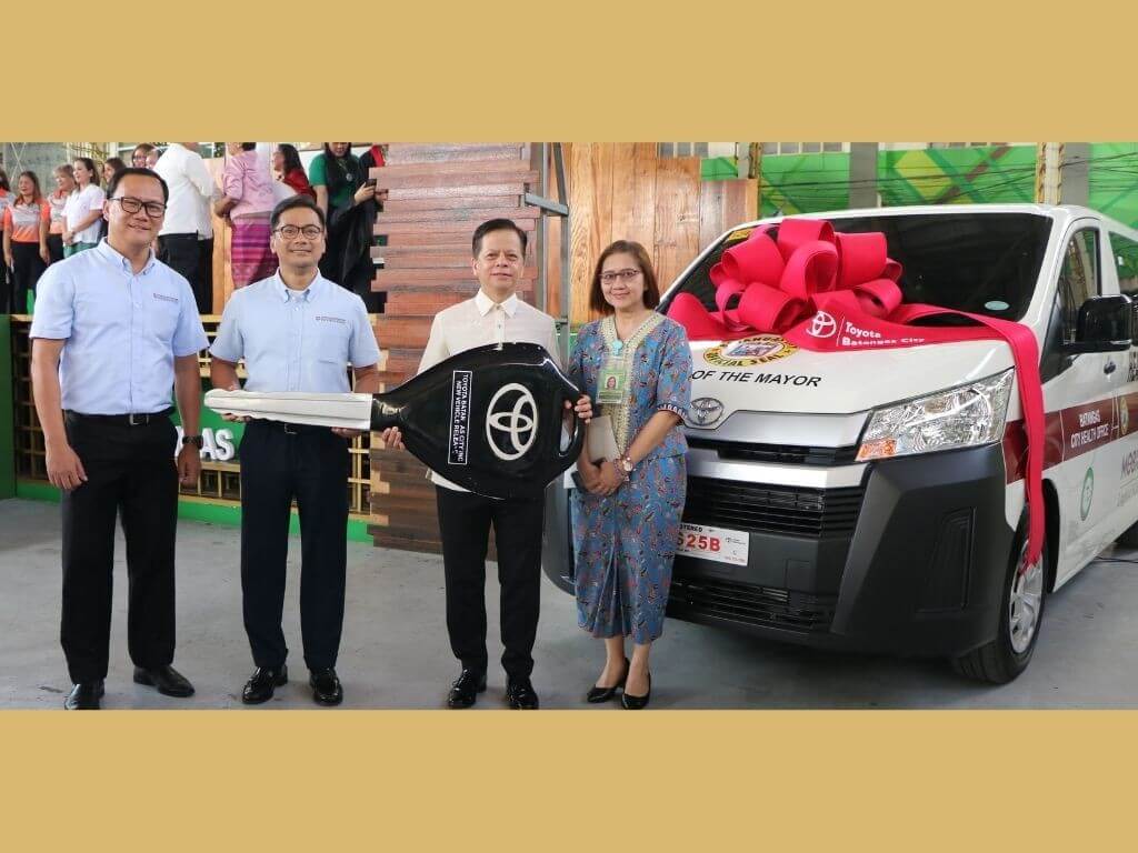 TMP Foundation project manager Ronnel Andaya, TMP Foundation assistant vice president and operations manager Nelson Manglo, Batangas City Mayor Mario Vittorio Mari&ntilde;o, and Batangas City Health Office city health officer Dr. Rosanna Barrion during the turnover of the health service vehicle to the City Government of Batangas. | Contributed photo