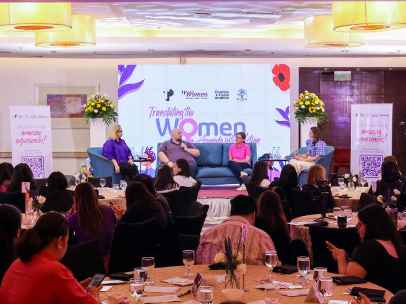 Insightful conversations spark sustained commitments and advocacy among (from left): Nina Kristine Abad, vice president of operations; TP Women executive sponsors Jeffrey Johnson, chief people officer of TP in the Philippines; and Toni Tompar, executive vice president of operations. Facilitating the panel discussion was Shawntel Nieto, president and co-founder of SustainablePH./ Contributed photo