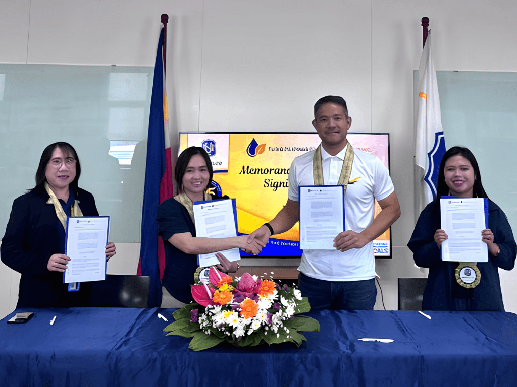 Left to right, NU Bacolod administrative director Marie Sharon Perez, NU Bacolod executive and academic director Ryan Joy Dizon, TPFI&rsquo;s Samuel Young, and Tubig Pilipinas Inc. ESG head Engr. Kayrelle Normae Guansing. | Contributed photo