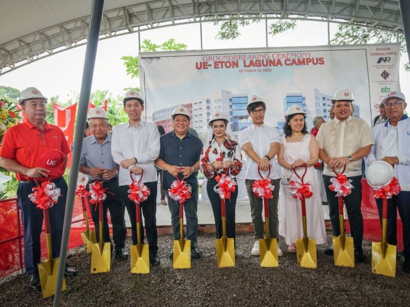 The groundbreaking ceremony gathered top leaders from Eton Properties and the University of the East. Leading the event were Eton president and CEO Kyle C. Tan (4th from right) and Lucio Tan Group director Karlu Tan-Say (3rd from right). They were joined by UE vice chairman David O. Chua and UE president Zosimo M. Battad, together with government officials: Santa Rosa City Mayor Arlene B. Arcillas (5th from right), Cabuyao Mayor Dennis Felipe Hain (2nd from right), and Santa Rosa Congressman Roy Gonzales.(6th from right). | Contributed photo