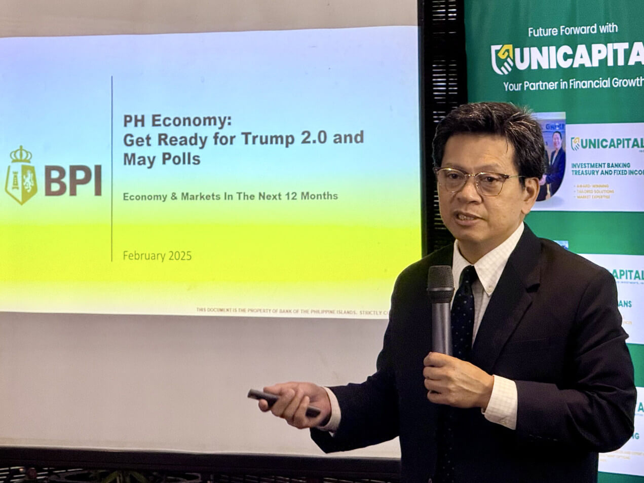During the briefing, Bank of the Philippine Islands chief economist Emilio "Jun" Neri explained the effects of the new Trump administration and the May elections on the country's economy./Photo by Dax Lucas