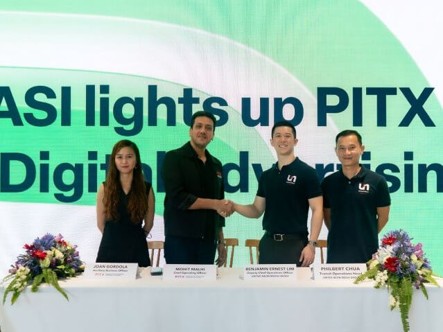 UNMG lights up PITX with innovative digital and static advertising solutions. (From left) PITX ancillary business officer Joan Gordola, PITX COO Mohit Malhi, UNMG deputy COO Benjamin Ernest O. Lim, and UNMG transit operations head Philbert Chua./ Contributed photo