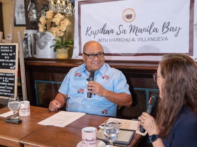 GSIS President and General Manager Wick Veloso responds to the questions of journalist Marichu Villanueva during the Kapihan forum, highlighting the pension fund’s financial standing and recent initiatives that will benefit to members and pensioners. | Contributed photo