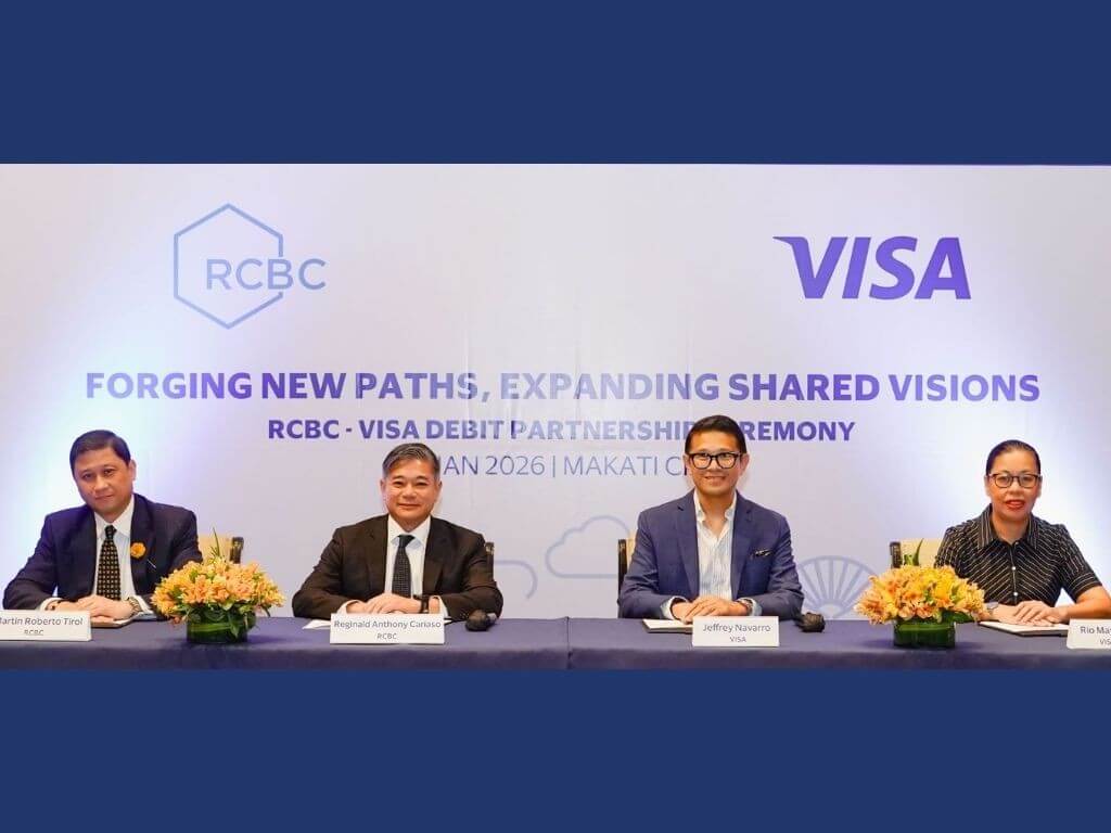 From left: From left: &nbsp;RCBC first senior vice president and head of the transaction banking group Martin Tirol, president and CEO Reggie Cariaso, Visa Philippines country manager Jeffrey Navarro and head of clients Rio Mayuga | Contributed photo