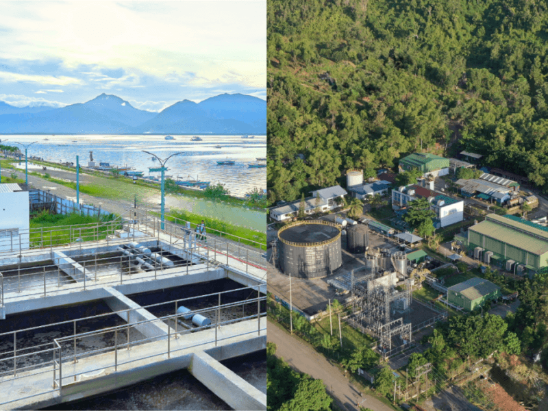 Vivant's 2-MLD water treatment and septage plant (left) and a 47-MW diesel-fired power plant (right) in Palawan. | Contributed photo
