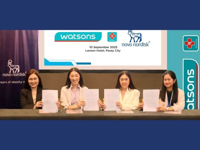  Executives from Watsons Philippines and Novo Nordisk seal their partnership to advance diabetes awareness and expand nationwide access to healthcare. From left: Geraldine Perez , market access and business development director, and Wei Sun, GM, both from Novo Nordisk, with Watsons Philippines' Joweeh Liao, director for health business unit, finance, property and store development, and Sharon Decapia, senior AVP for marketing, PR and sustainability. 