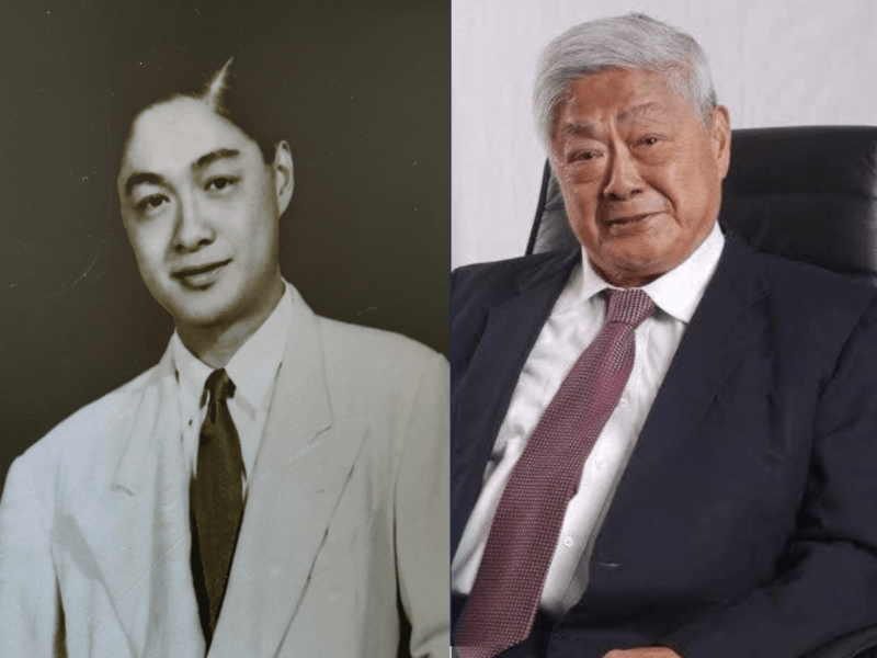 John Gokongwei Jr. as a young man (left) and in a later portrait./Contributed.&nbsp;