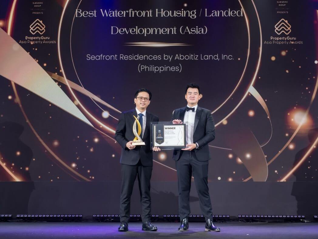 Seafront Residences is named Best Waterfront Housing Development in Asia at the 20th PropertyGuru Asia Property Awards, with the honor accepted by Roylan Ocampo, Aboitiz Land senior assistant vice president for planning & construction (left). | Contributed photo