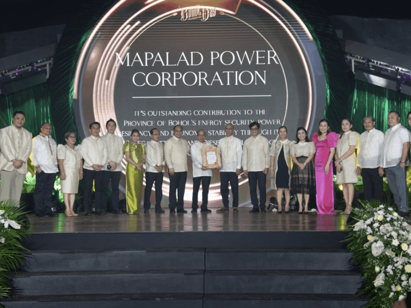 Engr. Amedeo Revantad (9th from left), Plant Manager I, and Engr. Noel Galinato (9th from ), Project Manager, receive the award on behalf of MPC Ubay./Photo from Alsons Group&nbsp;